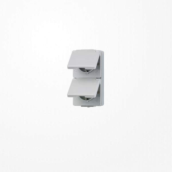 Jung 622W SCHUKO-Zweifach-Steckdose 250 V ~, Schraubklemmen, senkrecht, IP 44, WG 600