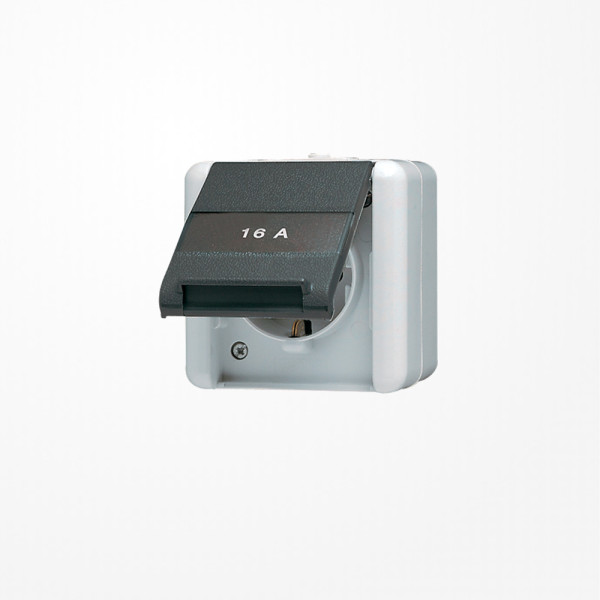 Jung 820NAW SCHUKO-Steckdose 16 A 250 V ~, mit Schriftfeld, Klappdeckel, WG 800, grau/anthrazit