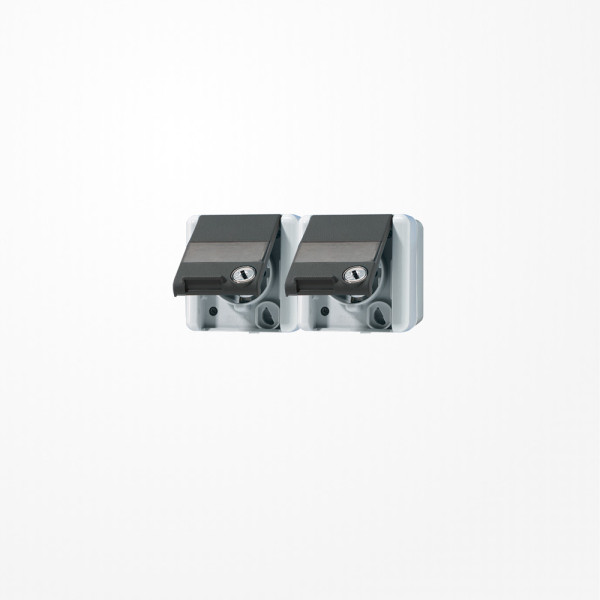 Jung 8220NAWSL SCHUKO-Zweifach-Steckdose, 16 A 250 V ~, mit Schriftfeld, mit Sicherheitsschloss, waagerecht, IP 44, WG 800
