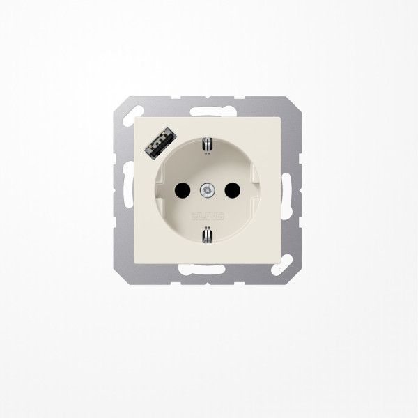 Jung A1520-18A SCHUKO-Steckdose 16 A, mit USB-Ladegerät 1xTyp A, SAFETY+, Serie AS, weiß