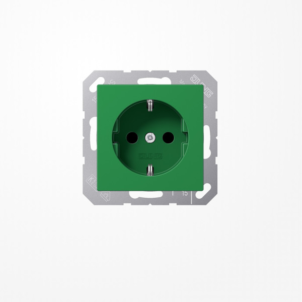 Jung A1520BFKIGN SCHUKO-Steckdose, 16 A 250 V ~, SAFETY+, Thermoplast, Serie A, grün (für SV)