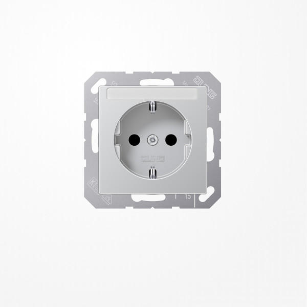 Jung A1520BFKINAAL SCHUKO-Steckdose, 16 A 250 V ~, mit Schriftfeld, SAFETY+, Thermoplast lackiert, Serie A, aluminium