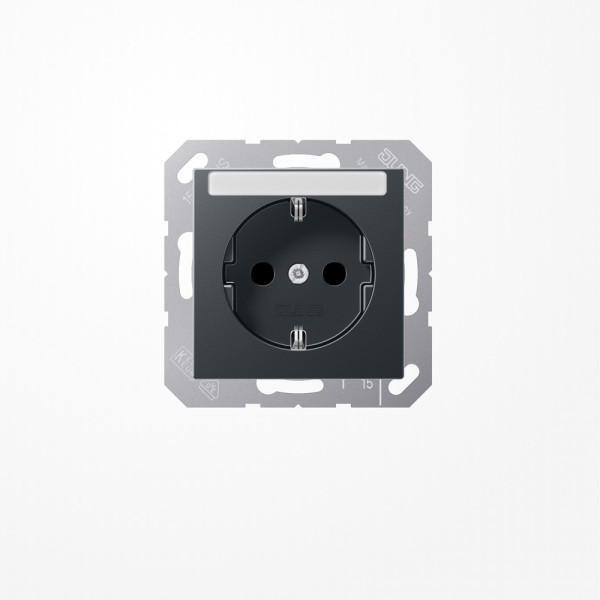 Jung A1520BFKINAANM SCHUKO-Steckdose, 16 A 250 V ~, mit Schriftfeld, SAFETY+, Thermoplast lackiert, Serie A, anthrazit matt