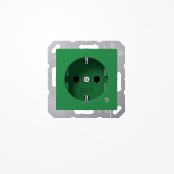 Jung A1520BFKOGN SCHUKO-Steckdose, 16 A 250 V ~, mit Funktionsanzeige, SAFETY+, Thermoplast, Serie AS/A, grün (für SV)