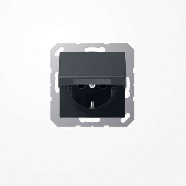 Jung A1520NBFKLANM SCHUKO-Steckdose, 16 A 250 V ~, ohne Krallen, Klappdeckel, Thermoplast lackiert, Serie A, anthrazit matt