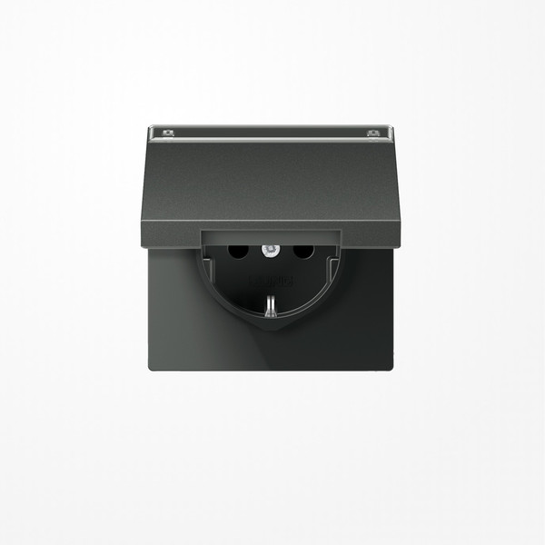 Jung AL1520NAKLAN SCHUKO-Steckdose, 16 A 250 V ~, mit Schriftfeld, SAFETY+, Klappdeckel, Aluminium lackiert, Serie LS, anthrazit