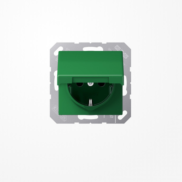 Jung AS1520BFKIKLGN SCHUKO-Steckdose, 16 A 250 V ~, SAFETY+, Klappdeckel, Thermoplast, Serie AS, grün (für SV)