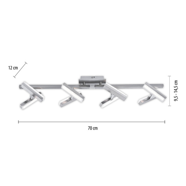 JUST LIGHT RICO LED Deckenleuchte Warmweiss 16W 8-fach stahl 11278-55