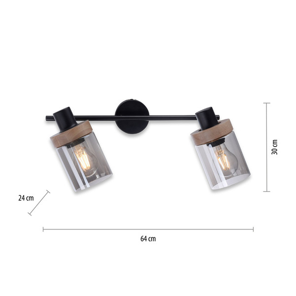 JUST LIGHT PASQUAL Wand- und Deckenleuchte E27 max.80W 2-fach schwarz 11312-18