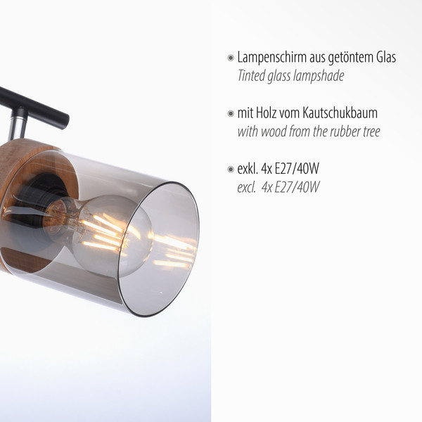 JUST LIGHT PASQUAL Deckenleuchte E27 max.160W 4-fach schwarz 11313-18