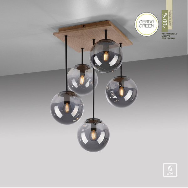 JUST LIGHT GERDA WIDOW Deckenleuchte E14 max.125W 5-fach Holz-natur 11395-79