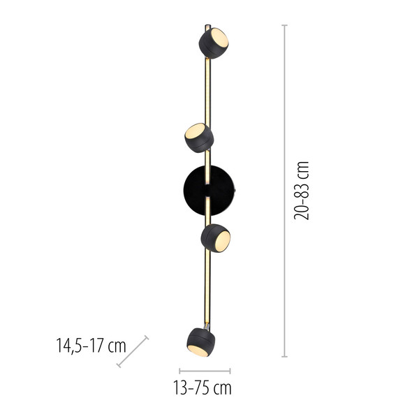 JUST LIGHT JARIK LED Deckenleuchte Warmweiss 10,8W 5-fach schwarz 11402-18