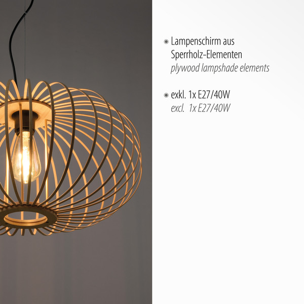 JUST LIGHT RACOON Pendelleuchte E27 max. 40W Holz-natur 11409-79
