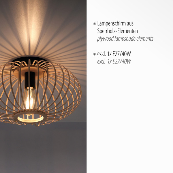 JUST LIGHT RACOON Deckenleuchte E27 max. 40W Holz-natur 11410-79