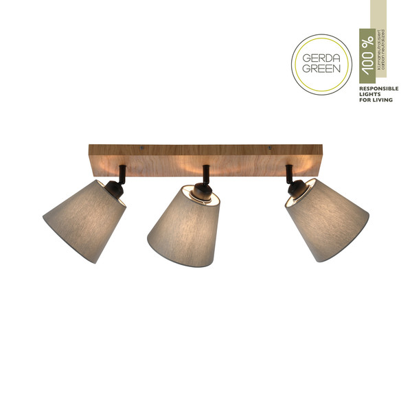 JUST LIGHT GERDA MICHEL Deckenleuchte E27 max. 40W 3-fach Holz-natur 11582-79