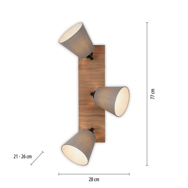 JUST LIGHT GERDA MICHEL Deckenleuchte E27 max. 40W 3-fach Holz-natur 11582-79