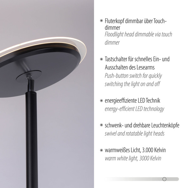 JUST LIGHT HANS LED Stehleuchte Warmweiss Dimmbar 25,5W 2-fach schwarz 11709-18