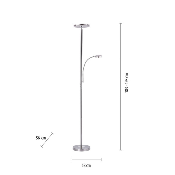 JUST LIGHT HANS LED Stehleuchte Warmweiss Dimmbar 25,5W 2-fach stahl 11709-55