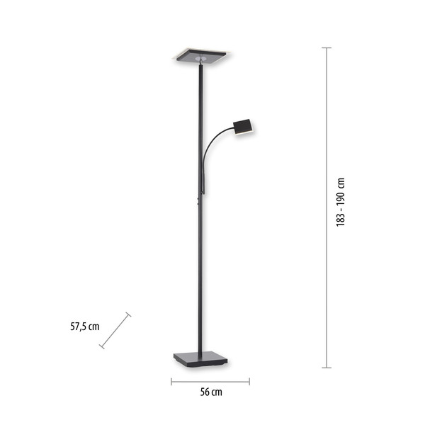 JUST LIGHT HANS LED Stehleuchte Warmweiss Dimmbar 25,5W 2-fach schwarz 11710-18