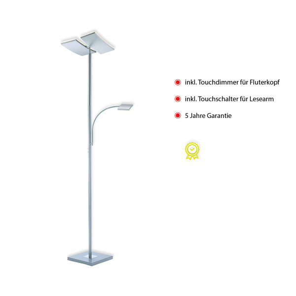JUST LIGHT RUBEN LED Stehleuchte Warmweiss Dimmbar 5W 2-fach stahl 11725-55