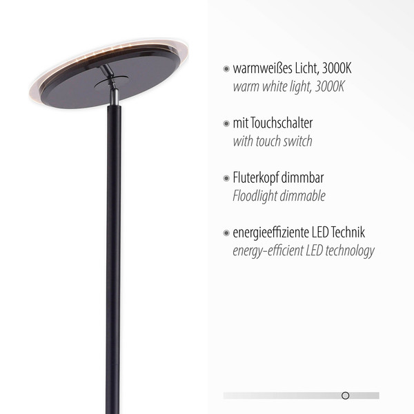 JUST LIGHT HANS LED Stehleuchte Warmweiss Dimmbar 22W schwarz 11729-18