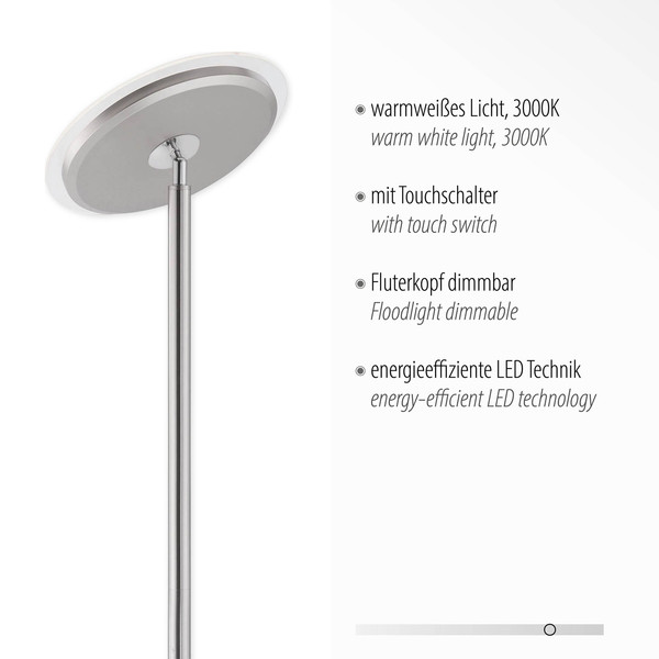 JUST LIGHT HANS LED Stehleuchte Warmweiss Dimmbar 22W stahl 11729-55