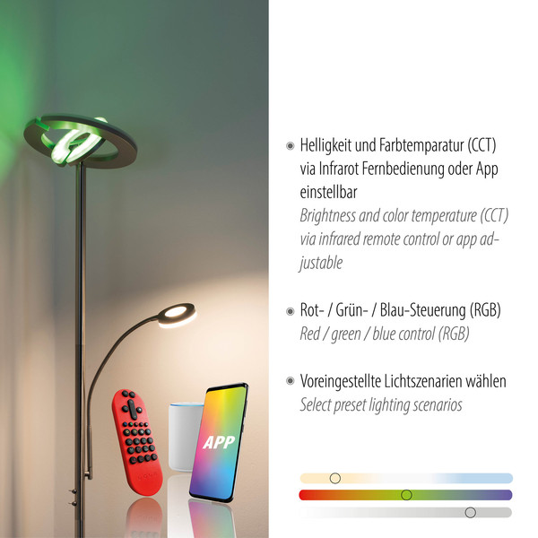 JUST LIGHT LOLAsmart-ROCCO LED Stehleuchte CCT Dimmbar 25,5W 2-fach stahl 11858-55