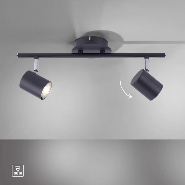 JUST LIGHT TARIK Deckenleuchte GU10 Warmweiss max.10W 2-fach anthrazit 11942-13