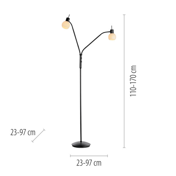 JUST LIGHT LOKI Stehleuchte E14 Warmweiss max.10W 2-fach schwarz 12158-18