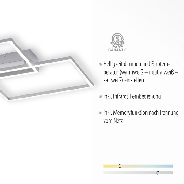 JUST LIGHT IVEN LED Deckenleuchte CCT Dimmbar 30W 2-fach stahl 14018-55