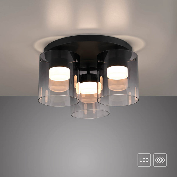 JUST LIGHT ELIO LED Deckenleuchte Warmweiss Dimmbar 22,5W 3-fach schwarz 14041-18