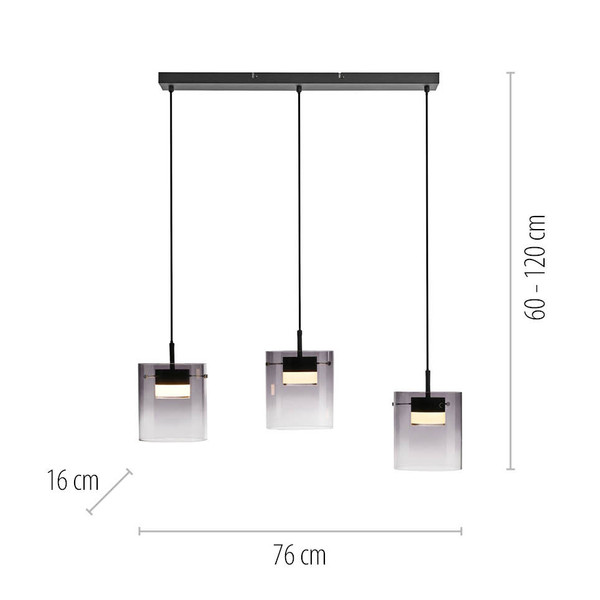 JUST LIGHT ELIO LED Pendelleuchte Warmweiss Dimmbar 22,5W 3-fach schwarz 14043-18