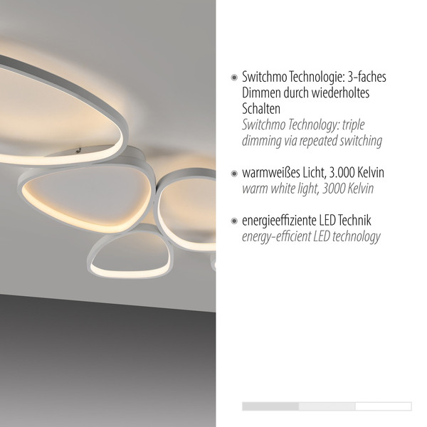 JUST LIGHT PEBBLES LED Deckenleuchte Warmweiss Dimmbar 42W weiss 14045-16