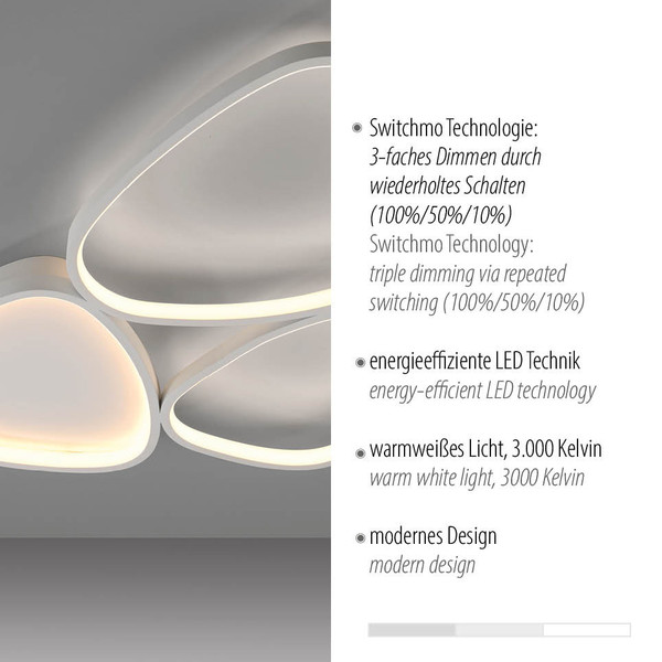 JUST LIGHT PEBBLES LED Deckenleuchte Warmweiss Dimmbar 26,5W weiss 14049-16