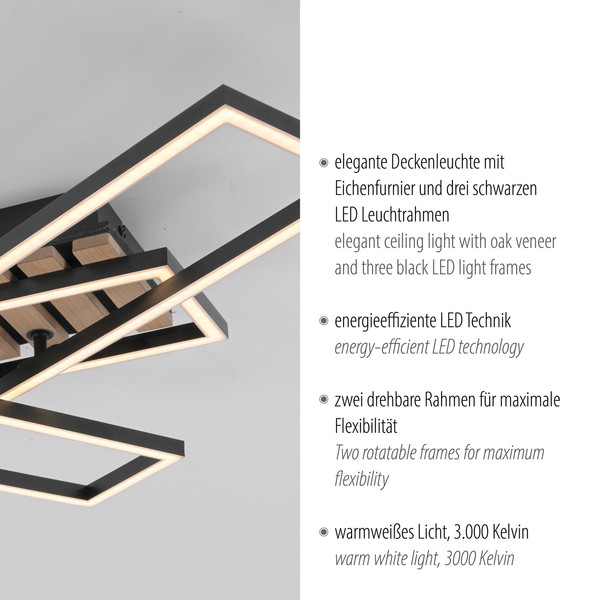 JUST LIGHT AKUSTIKA LED Deckenleuchte Warmweiss 20,5W Holz-natur 14051-79