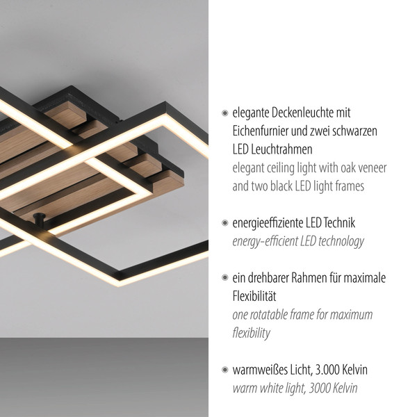 JUST LIGHT AKUSTIKA LED Deckenleuchte Warmweiss 15W Holz-natur 14053-79