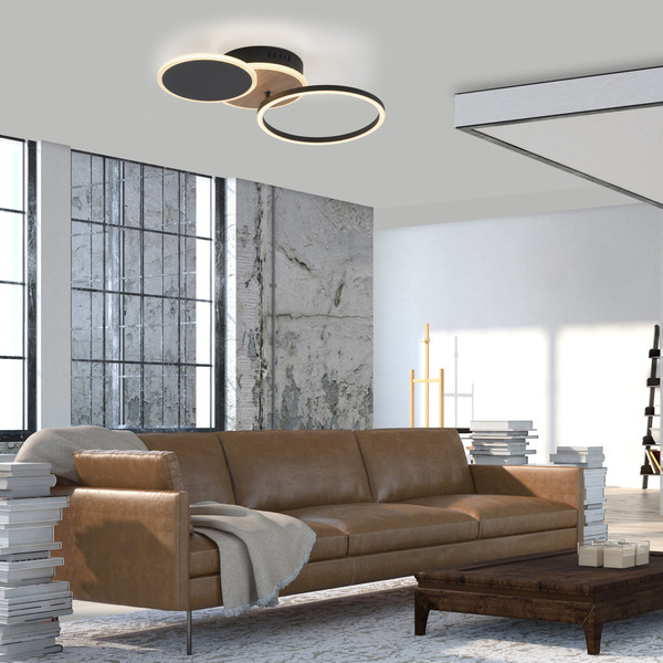 JUST LIGHT SEVENT LED Deckenleuchte Warmweiss 25,5W Holzdekor 14116-78