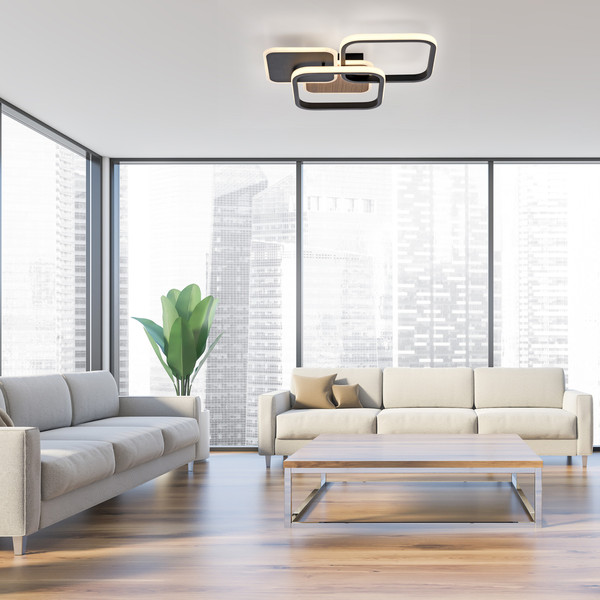 JUST LIGHT SEVENT LED Deckenleuchte Warmweiss 36W Holzdekor 14117-78