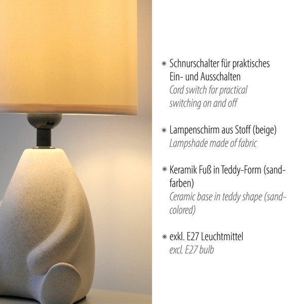 JUST LIGHT TED Tischleuchte E27 max. 25W sand 14190-39
