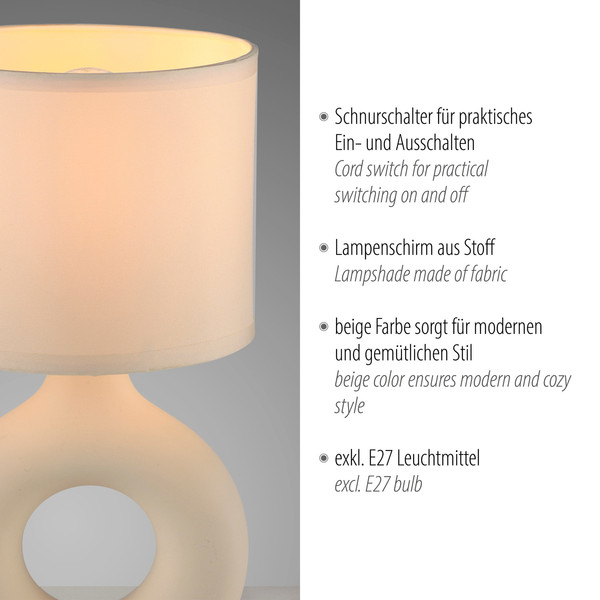 JUST LIGHT CARARA Tischleuchte E27 max. 25W sand 14193-39