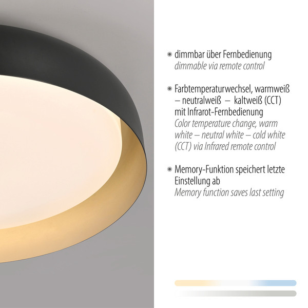 JUST LIGHT OSKO LED Deckenleuchte CCT Dimmbar 36,5W schwarz 14216-18