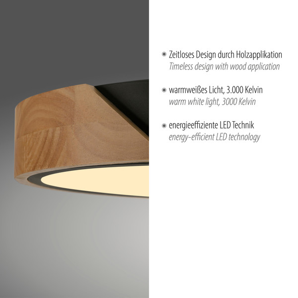 JUST LIGHT BILA LED Deckenleuchte Warmweiss 24W schwarz 14288-18