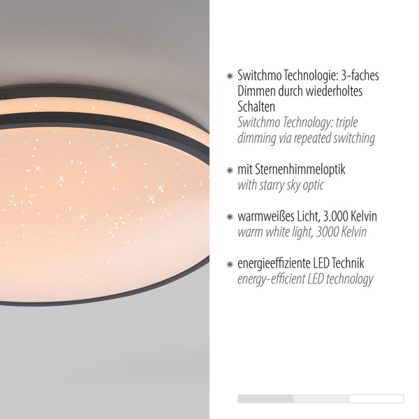 JUST LIGHT KYLE LED Deckenleuchte Warmweiss Dimmbar 19,5W schwarz 14294-18