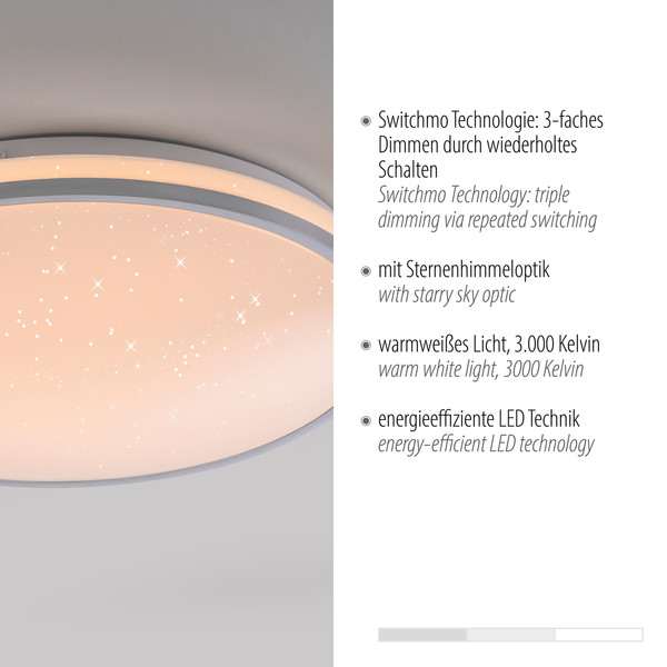 JUST LIGHT KYLE LED Deckenleuchte Warmweiss Dimmbar 19,5W silber 14294-21