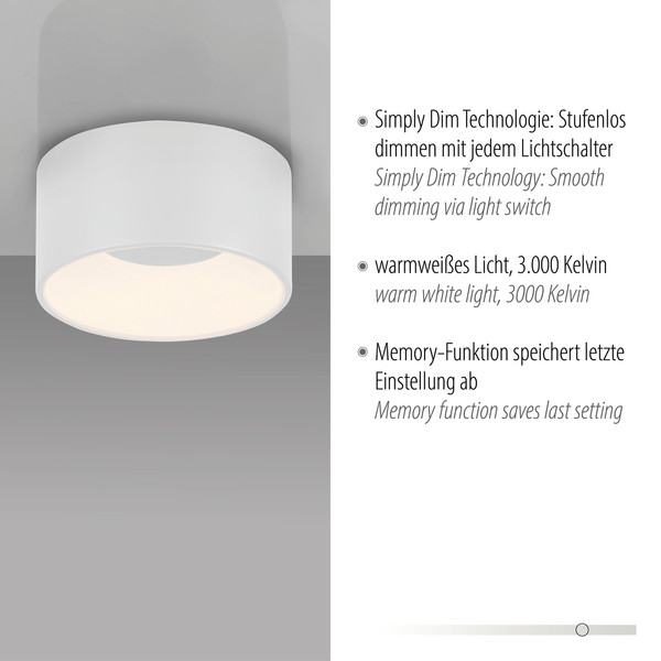 JUST LIGHT TANIKA LED Deckenleuchte Warmweiss Dimmbar 13W weiss 14325-16