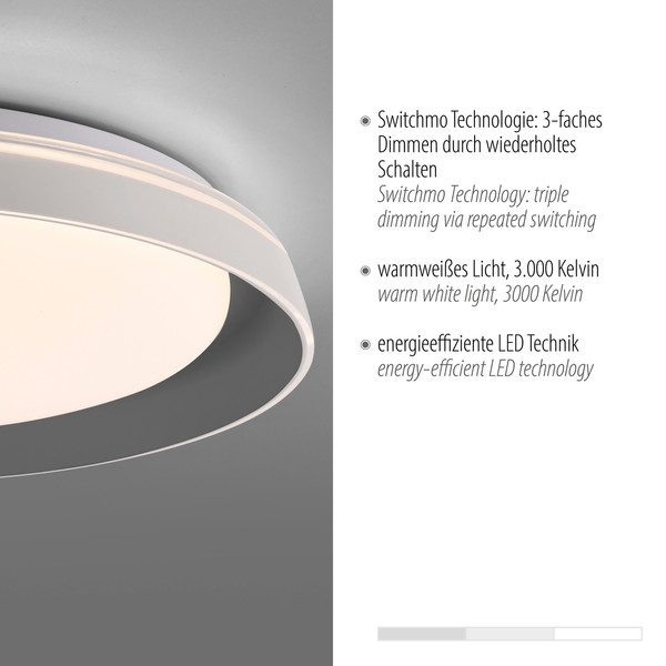 JUST LIGHT SATI LED Deckenleuchte Warmweiss Dimmbar 19,5W grau 14368-15
