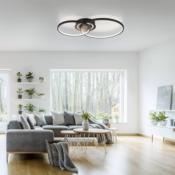 JUST LIGHT ASMINA LED Deckenleuchte Warmweiss 27,6W 2-fach schwarz 14540-18