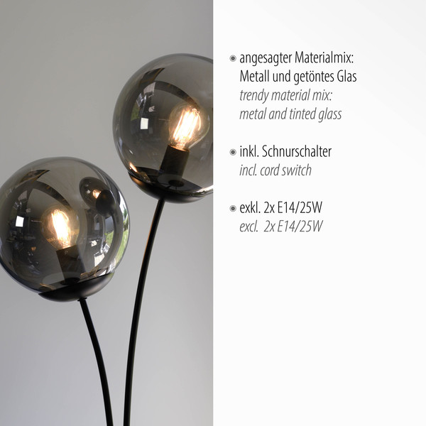 JUST LIGHT BIG WIDOW Tischleuchte E14 max. 25W 2-fach schwarz 14605-18