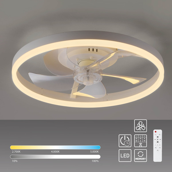 JUST LIGHT RITA LED Deckenleuchte mit Ventilator CCT Dimmbar 22W weiss 14624-16