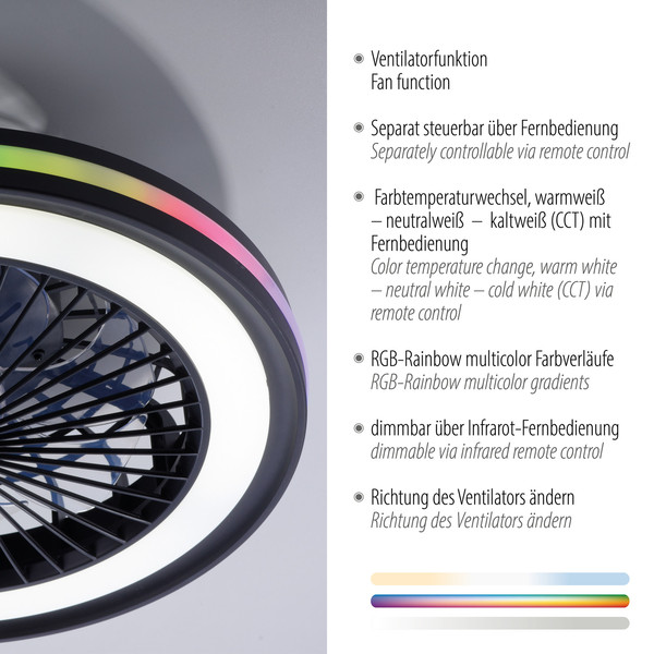 JUST LIGHT BRANDON LED Deckenleuchte CCT Dimmbar 41W 2-fach schwarz 14649-18